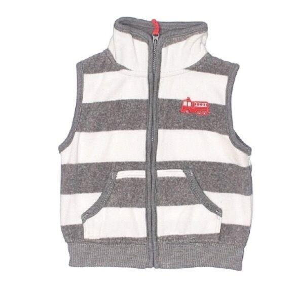 Striped Toddler Vest With Firetruck Embroidery By Carters Size 12 Months - Picture 1 of 3